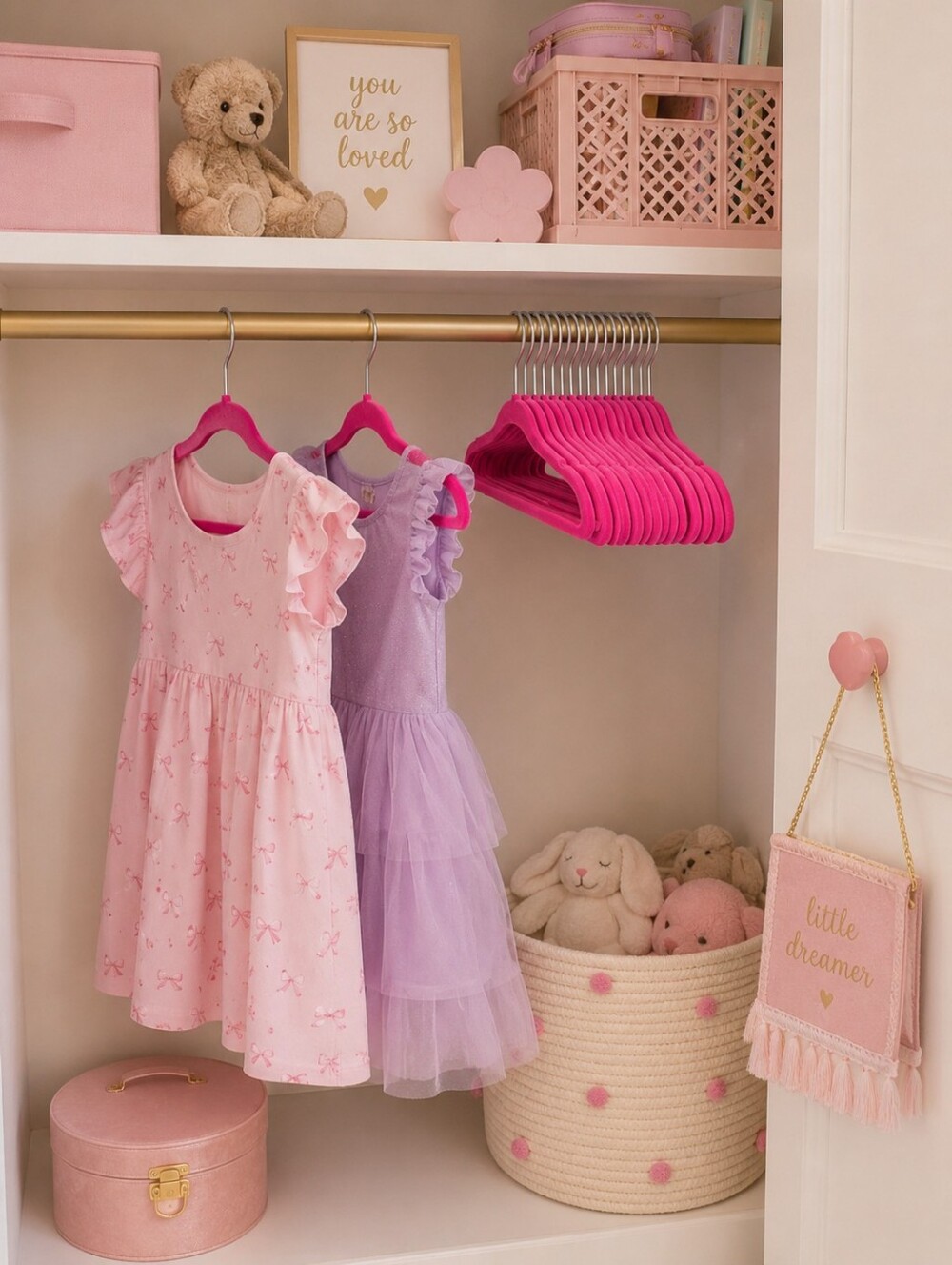 Set of 27 hot pink velvet flocked Girl’s hangers Slim Line Kids Size